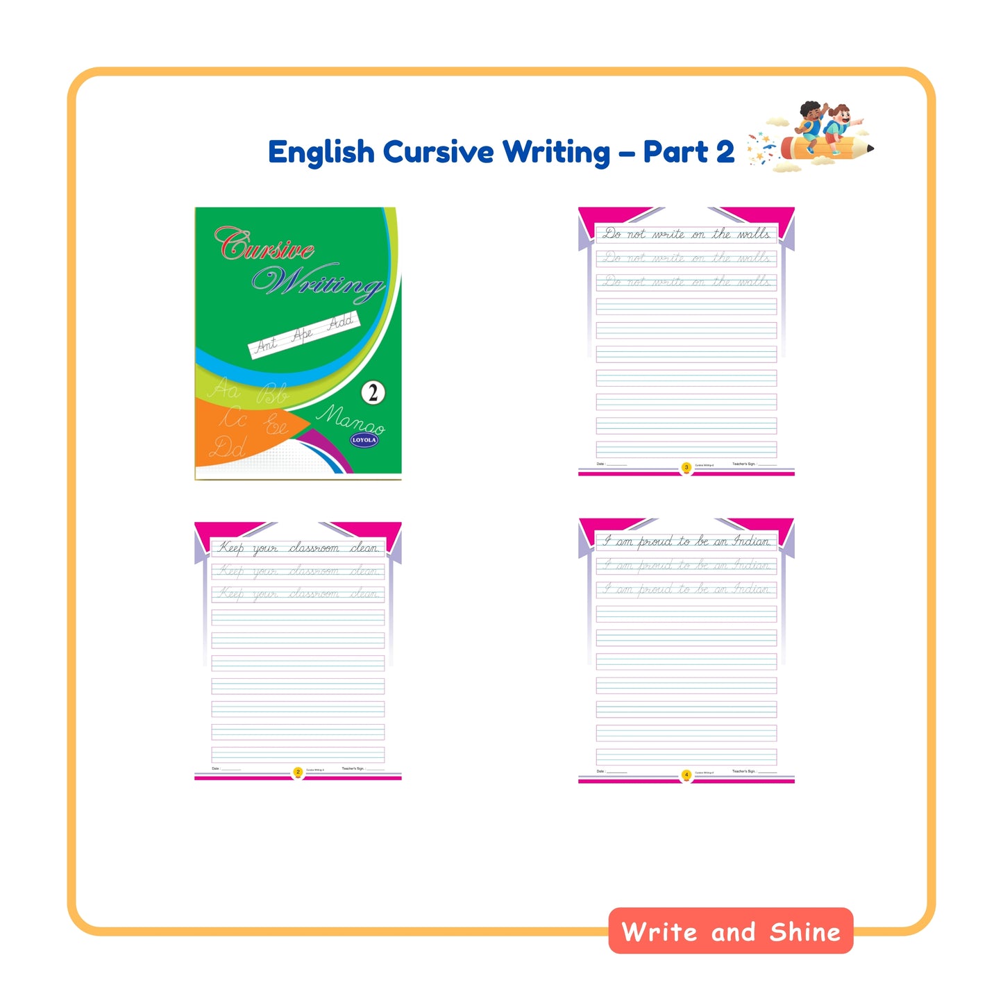English Cursive Writing Practice Books Set of 5