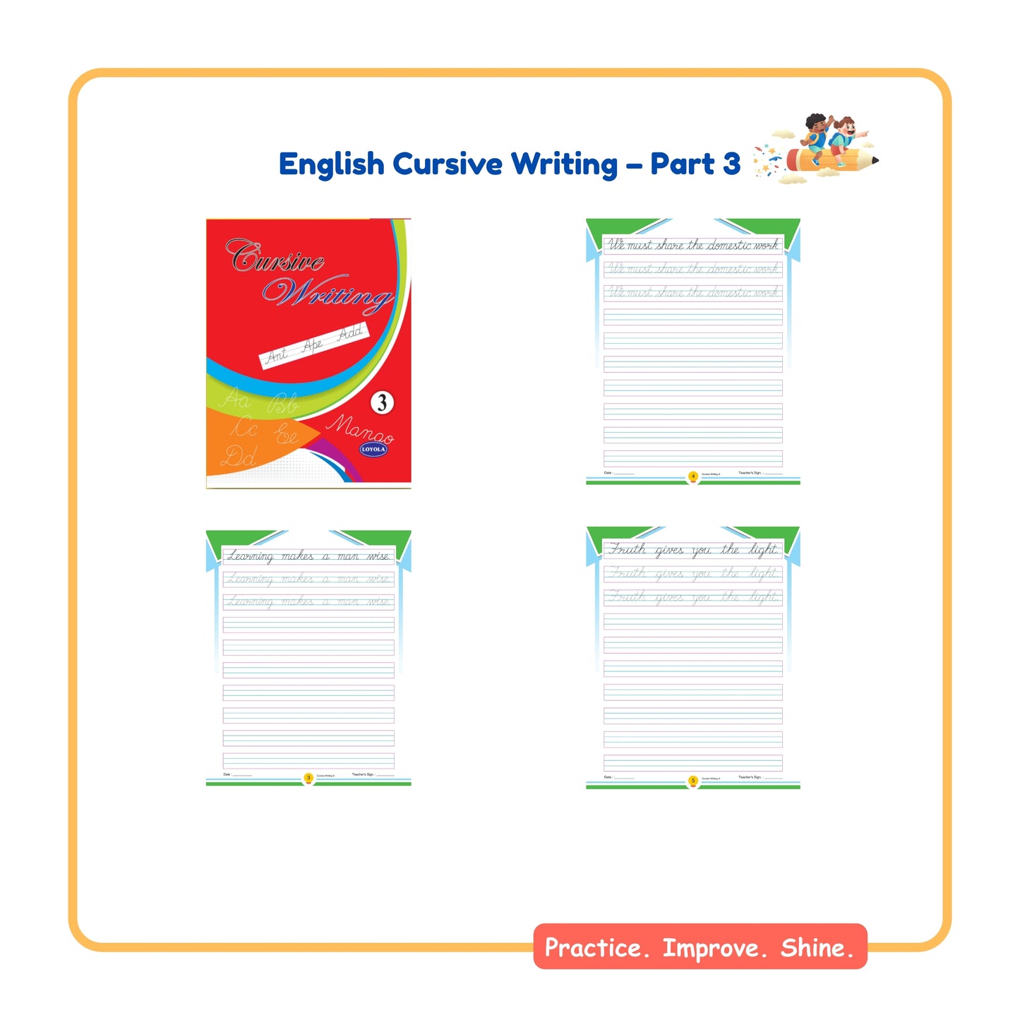 English Cursive Writing Practice Books Set of 5