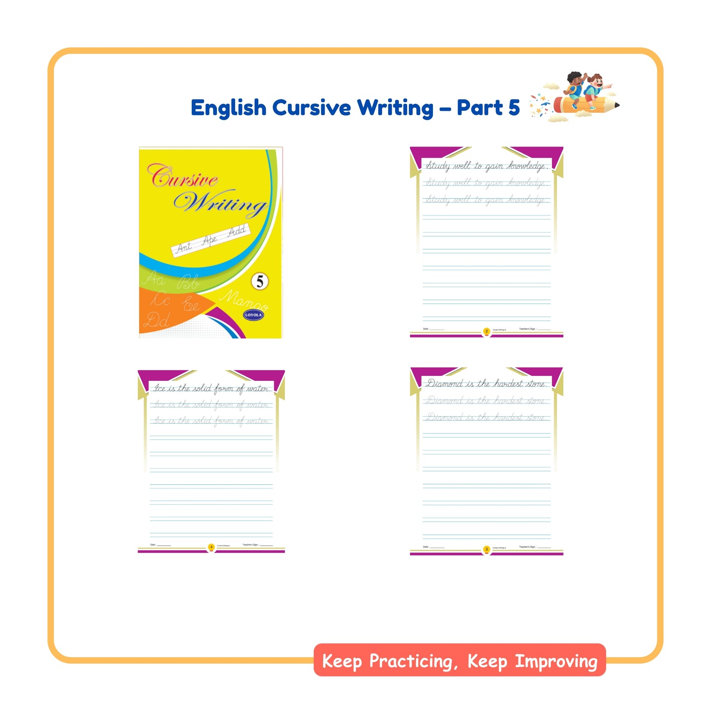 English Cursive Writing Practice Books Set of 5